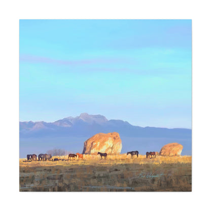 Canvas Gallery Wrap-Horses at Adobe Rock by Rod Walgamott
