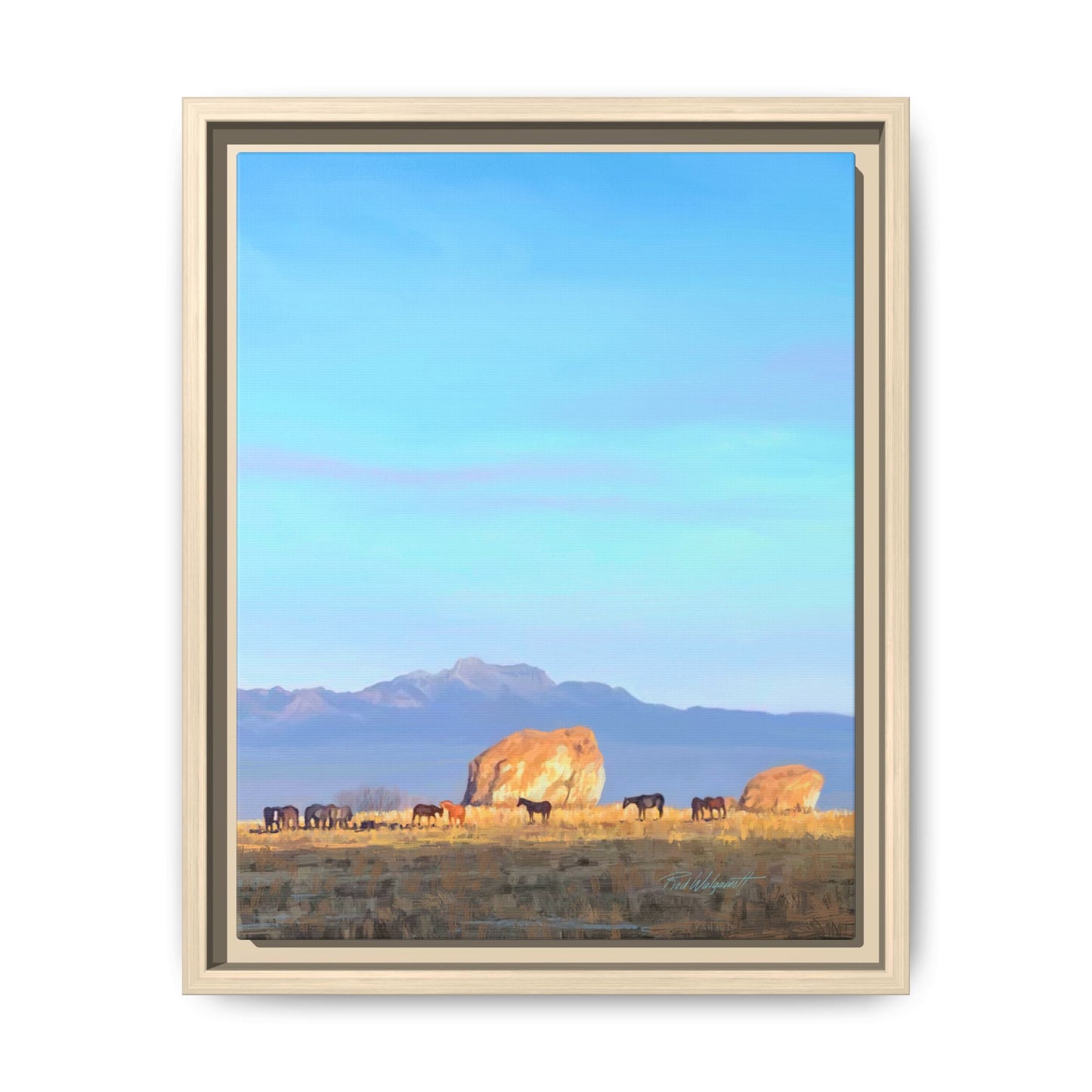 Framed Matte Canvas Print — Horses at Adobe by Rod Walgamott