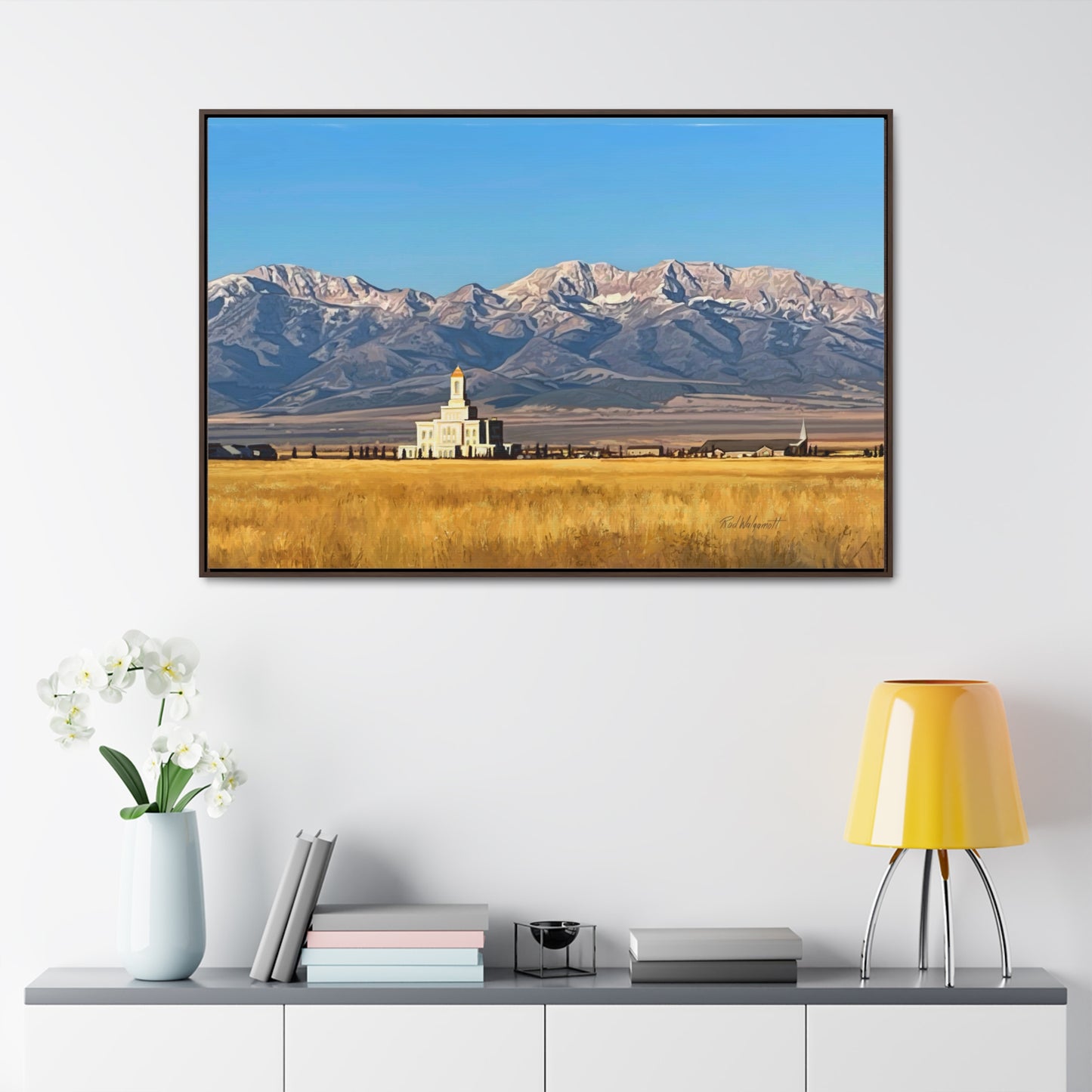 Stretched Canvas Wrap in Wood Frame, Deseret Peak Temple and Deseret Peak, by Rod Walgamott