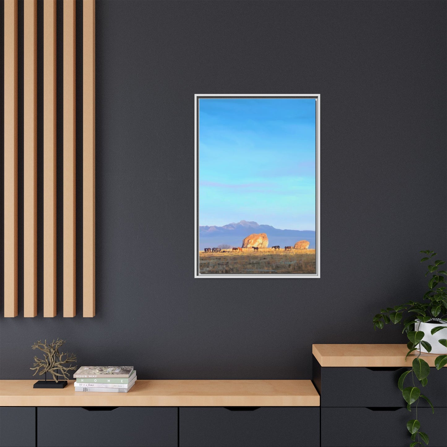 Framed Matte Canvas Print — Horses at Adobe by Rod Walgamott