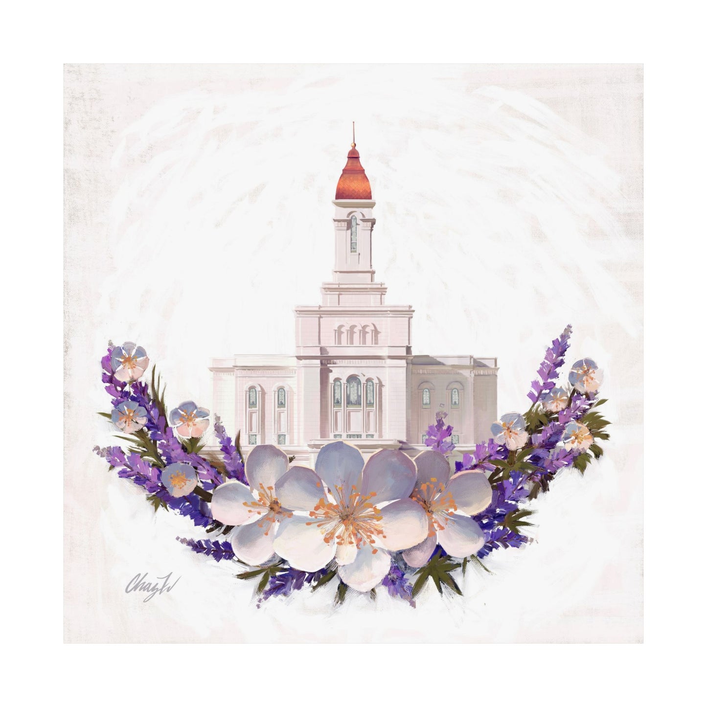 Premium Matte Print--Deseret Peak Temple--Floral Wreath, by Chaz Walgamott
