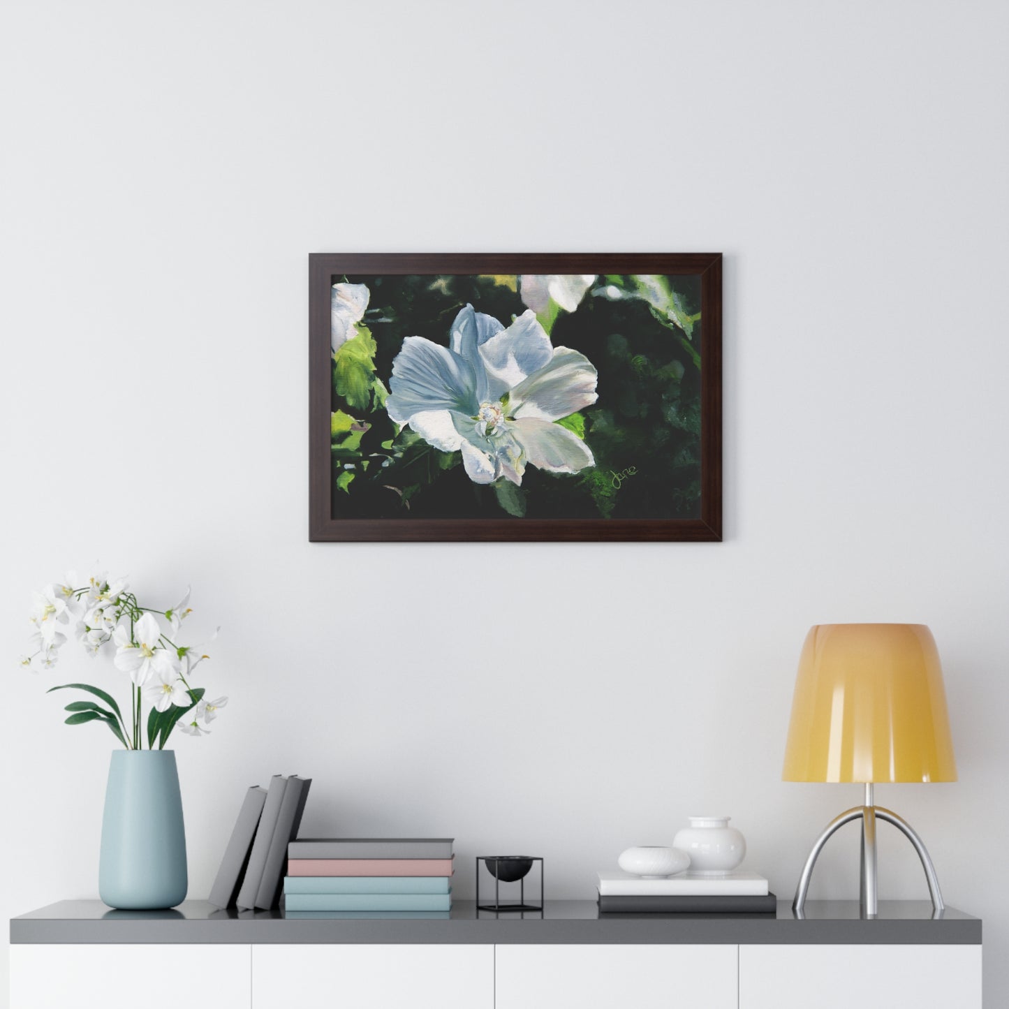 Premium Matte Print--Framed, White Rose of Sharon by Jane Autry