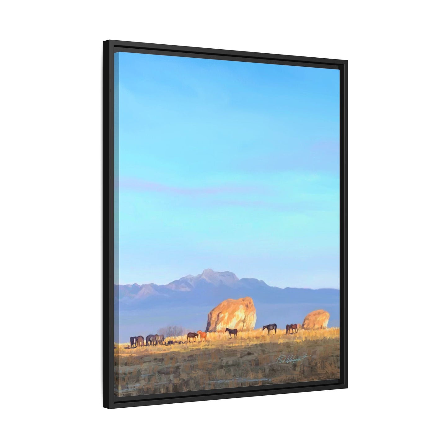 Framed Matte Canvas Print — Horses at Adobe by Rod Walgamott