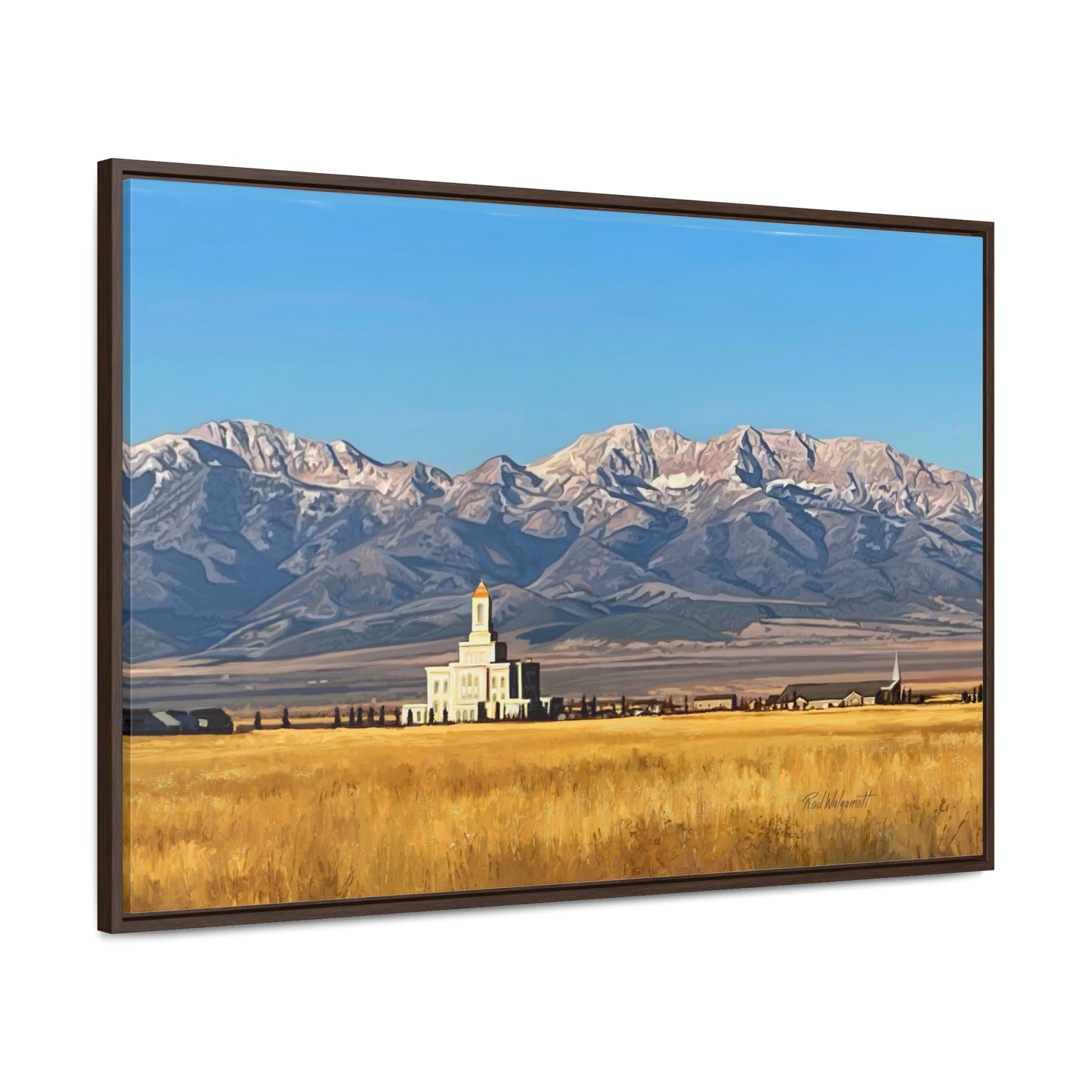 Stretched Canvas Wrap in Wood Frame, Deseret Peak Temple and Deseret Peak, by Rod Walgamott