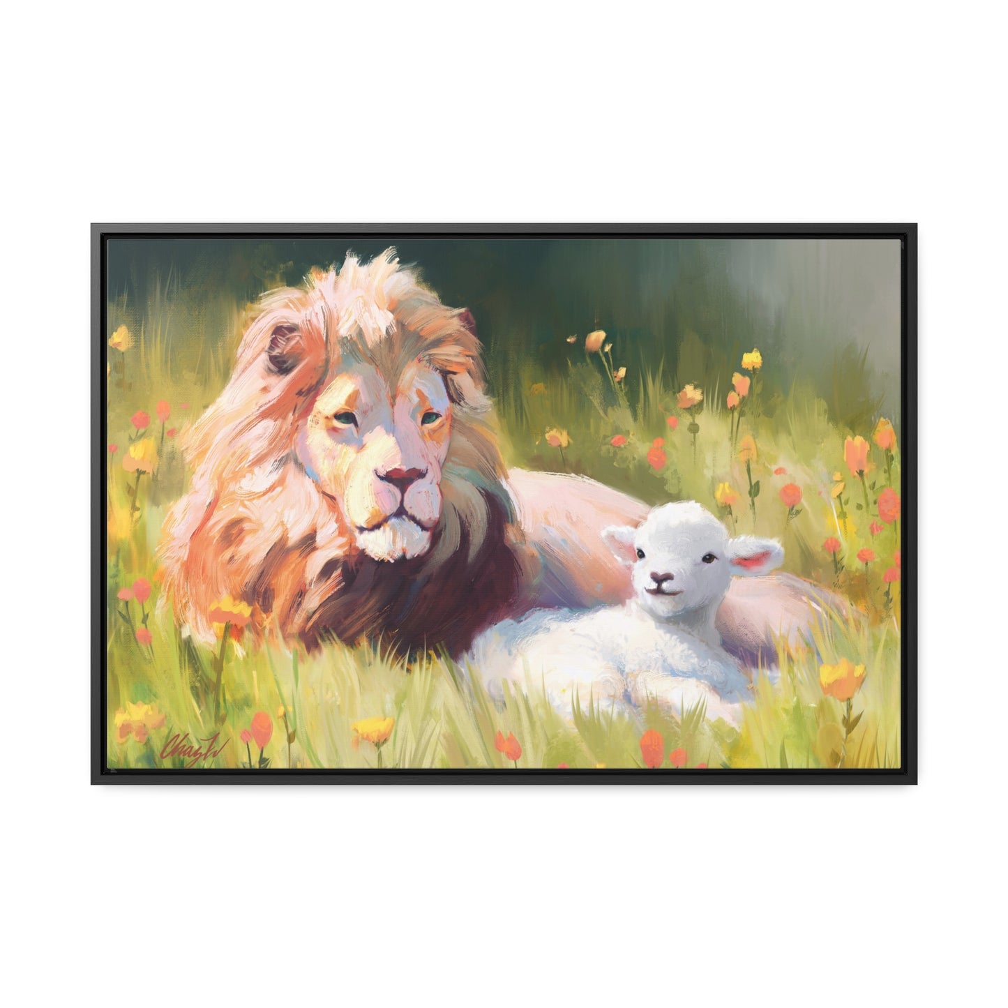 Stretched Canvas Print in Wood Frame, The Lamb and the Lion, by Chaz Walgamott