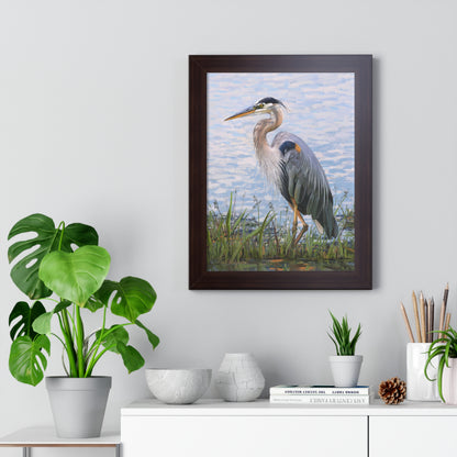 Framed Matte Print, Blue Heron at Stansbury Lake, by Rod Walgamott