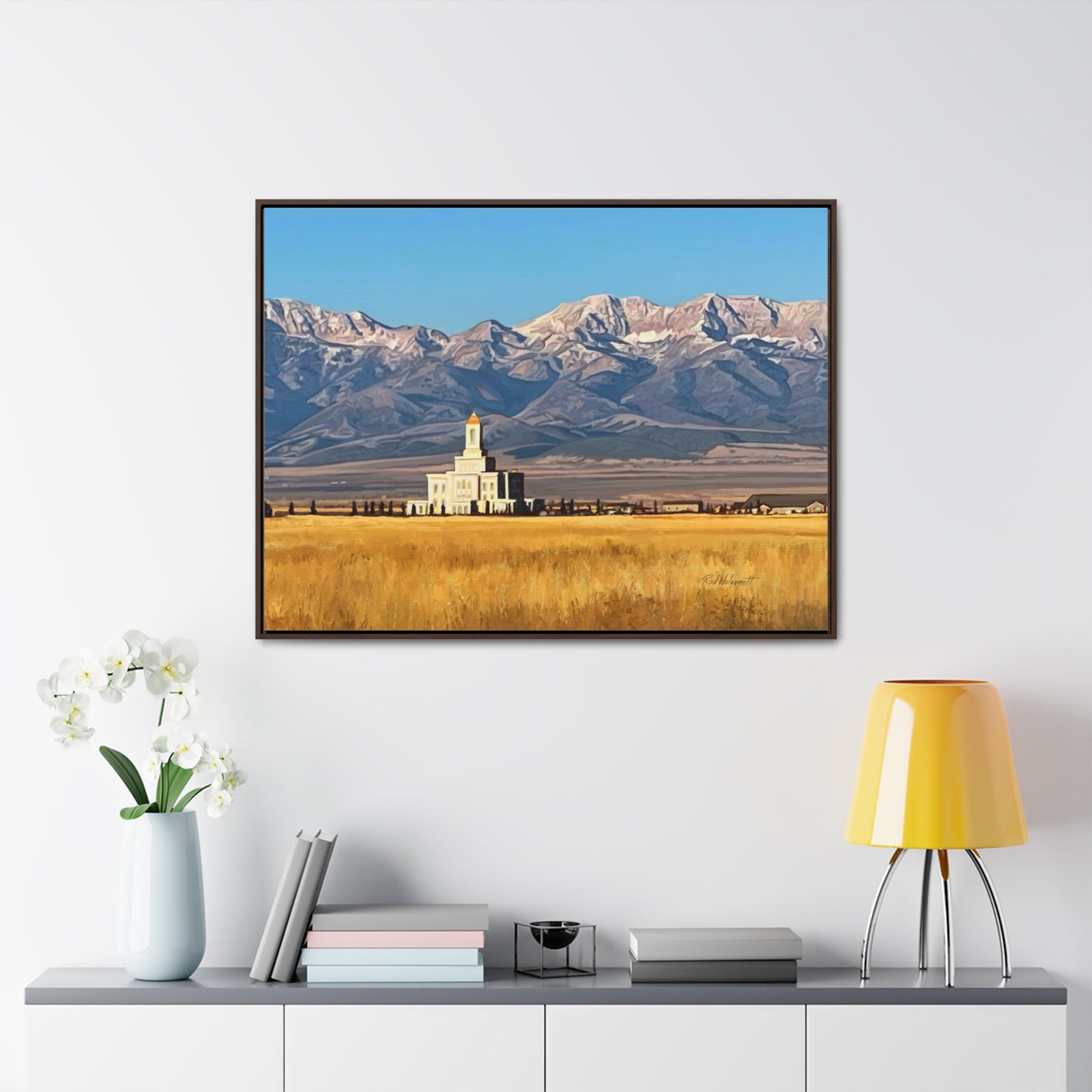 Stretched Canvas Wrap in Wood Frame, Deseret Peak Temple and Deseret Peak, by Rod Walgamott