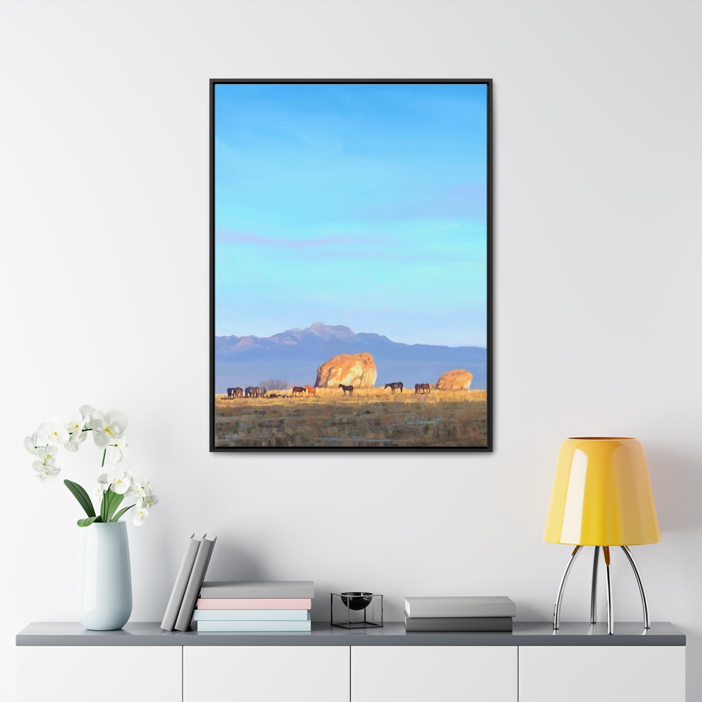Framed canvas Wrap, Horses at Adobe Rock, by Rod Walgamott