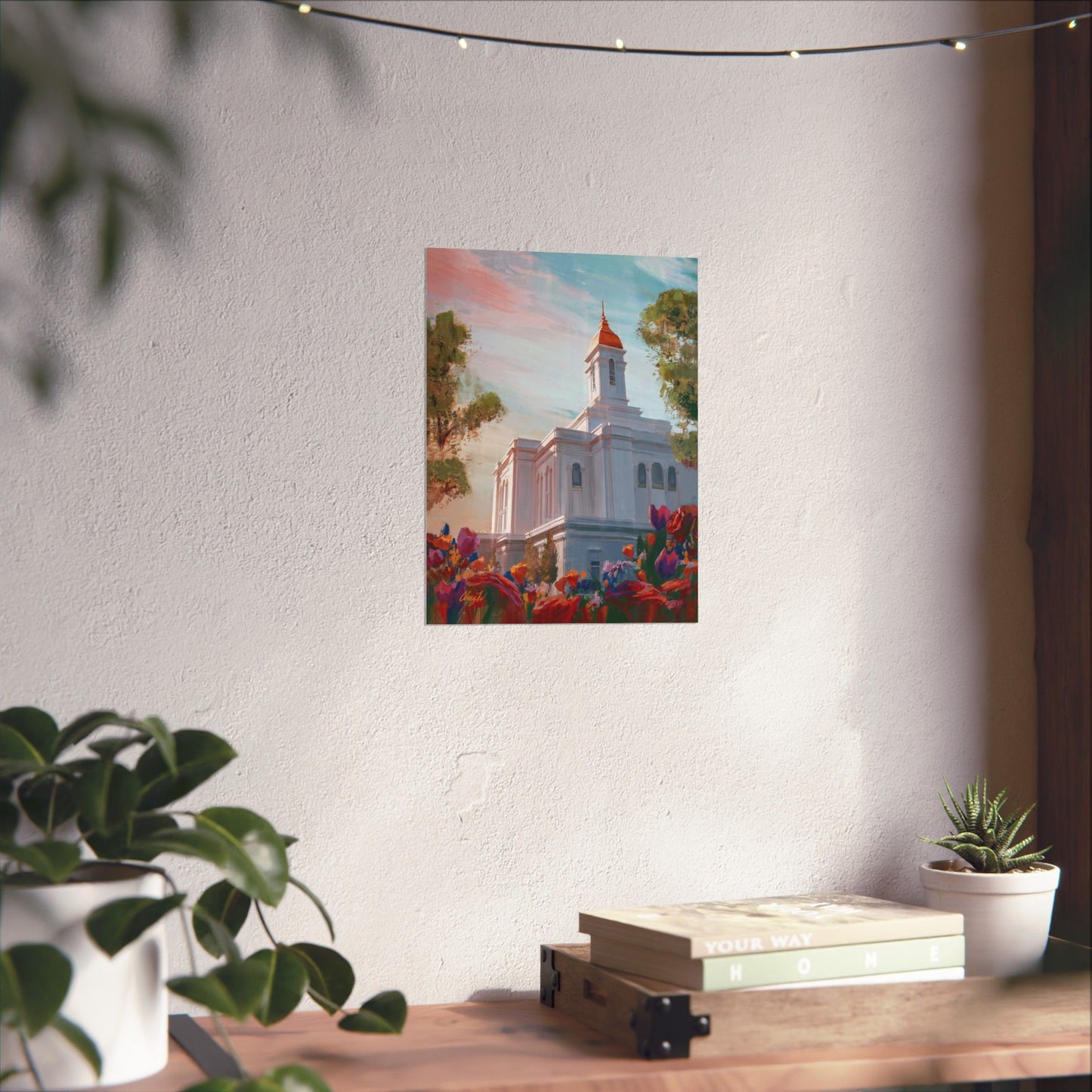Premium Matte Paper Print, Deseret Peak Temple--Spring Flowers, by Chaz Walgamott