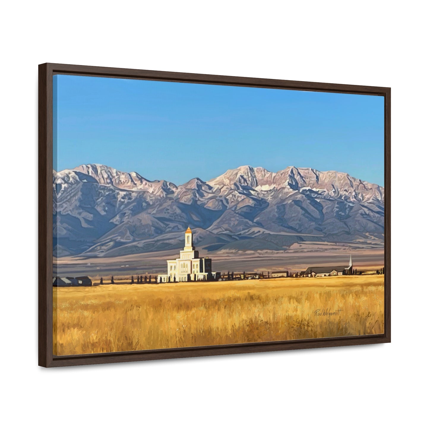 Stretched Canvas Wrap in Wood Frame, Deseret Peak Temple and Deseret Peak, by Rod Walgamott