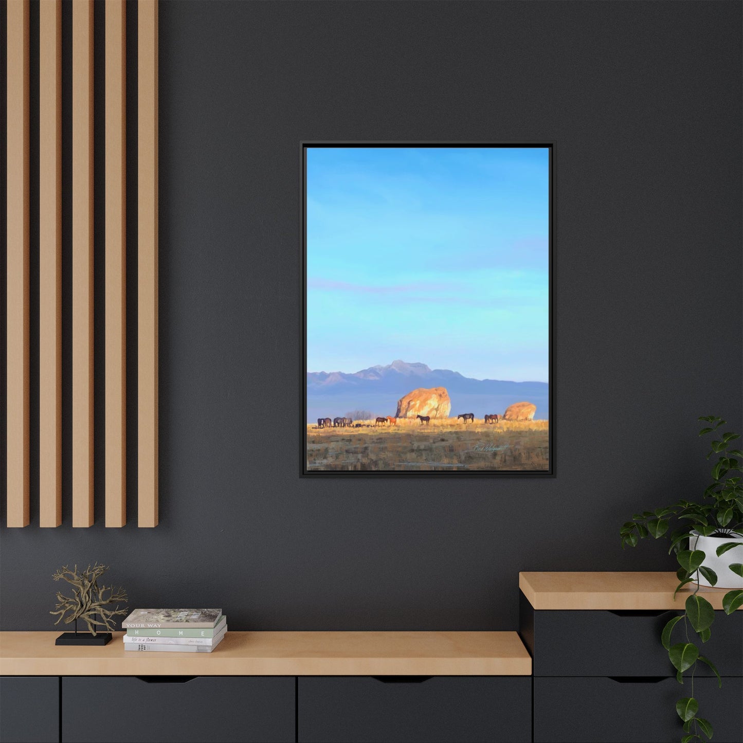 Framed Matte Canvas Print — Horses at Adobe by Rod Walgamott