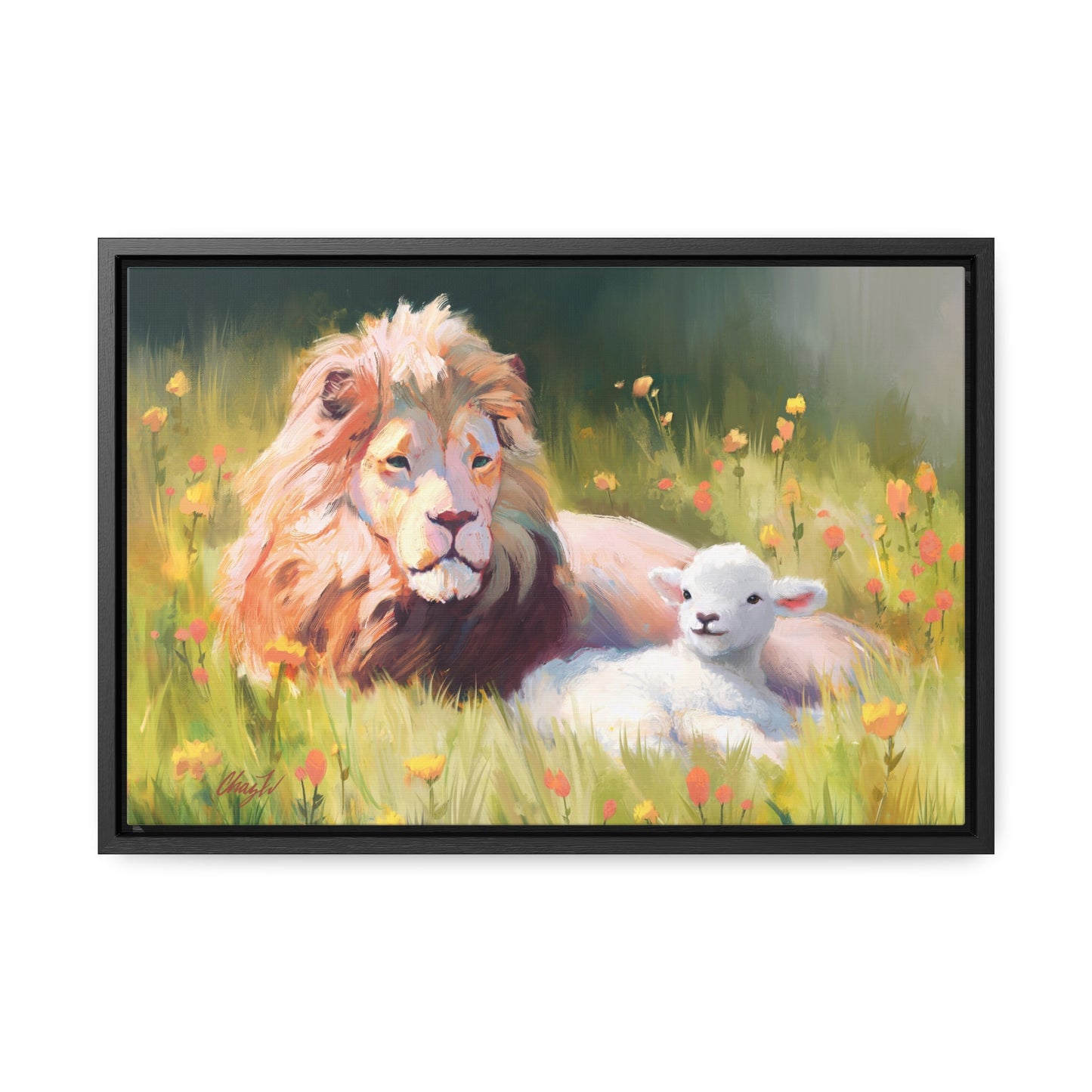 Stretched Canvas Print in Wood Frame, The Lamb and the Lion, by Chaz Walgamott