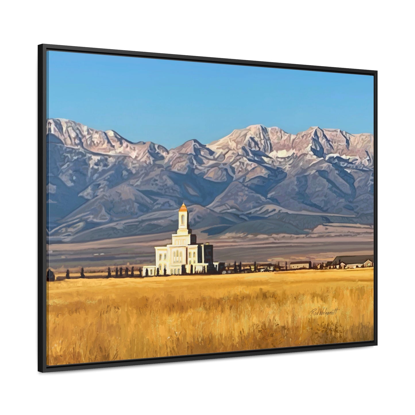 Stretched Canvas Wrap in Wood Frame, Deseret Peak Temple and Deseret Peak, by Rod Walgamott