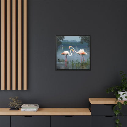 Framed Flamingo Canvas Art – Flamingo Dance by Rod Walgamott