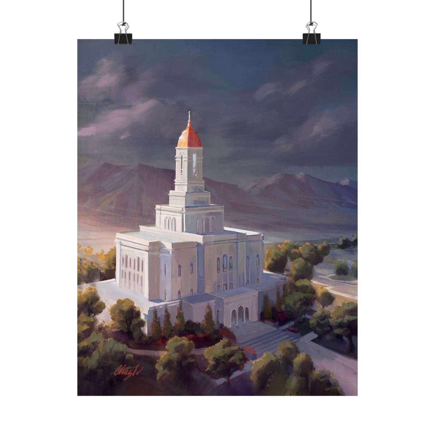 Premium Matte Paper Print, Deseret Peak Temple, After the Storm, by Chaz Walgamott