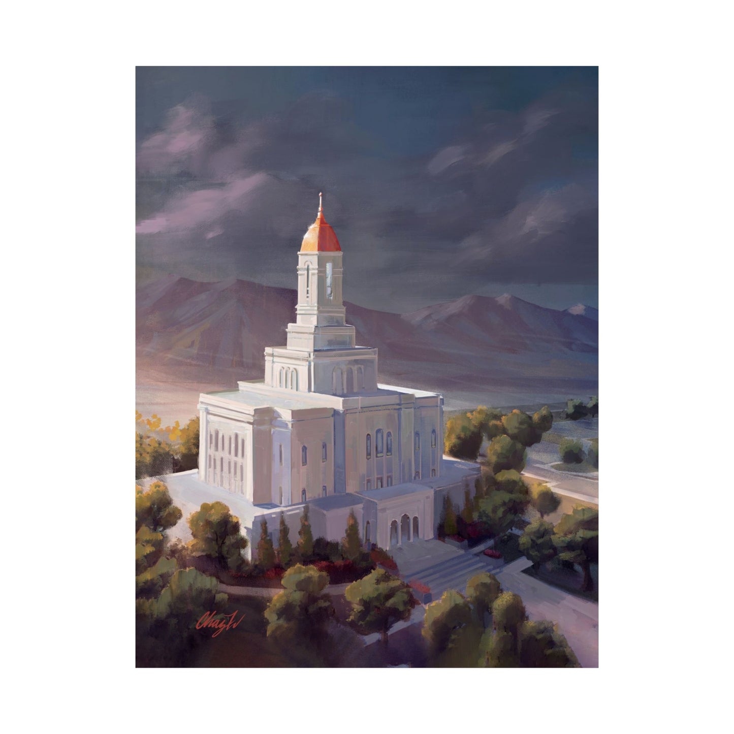 Premium Matte Paper Print, Deseret Peak Temple, After the Storm, by Chaz Walgamott
