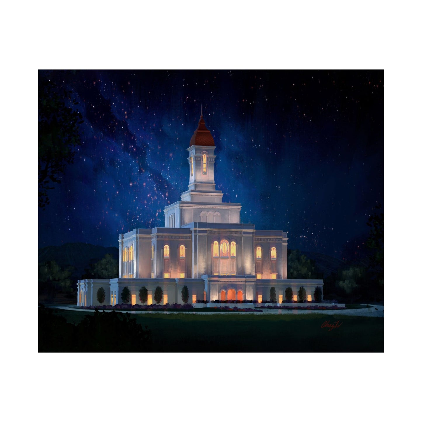Premium Matte Print--Deseret Peak Temple--Night Sky, by Chaz Walgamott