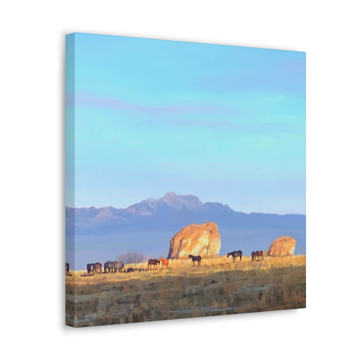 Canvas Gallery Wrap-Horses at Adobe Rock by Rod Walgamott