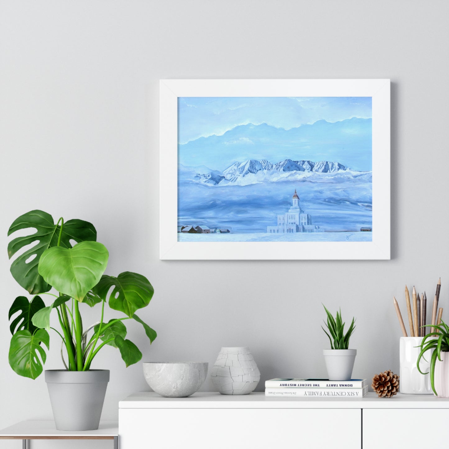Premium Matte Print--Framed, Deseret Peak Temple-Hope in the Bleak of Winter, by Jane Autry
