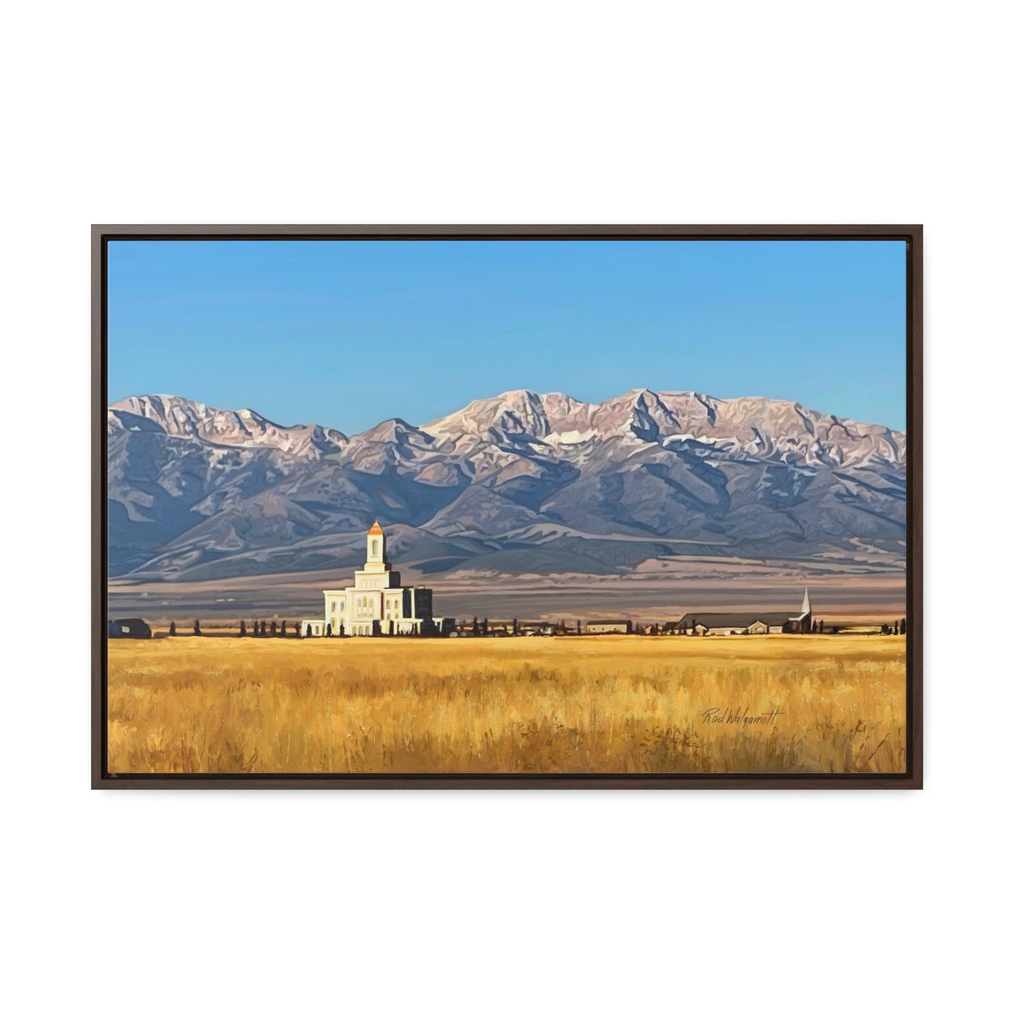 Stretched Canvas Wrap in Wood Frame, Deseret Peak Temple and Deseret Peak, by Rod Walgamott