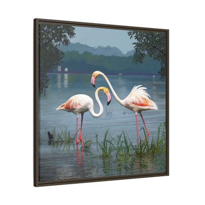 Framed Flamingo Canvas Art – Flamingo Dance by Rod Walgamott
