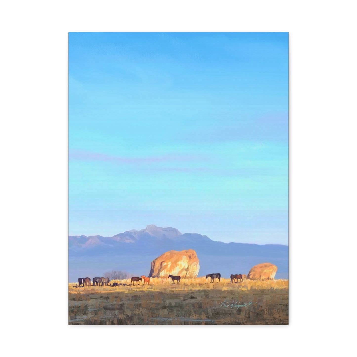 Canvas Gallery Wrap-Horses at Adobe Rock by Rod Walgamott
