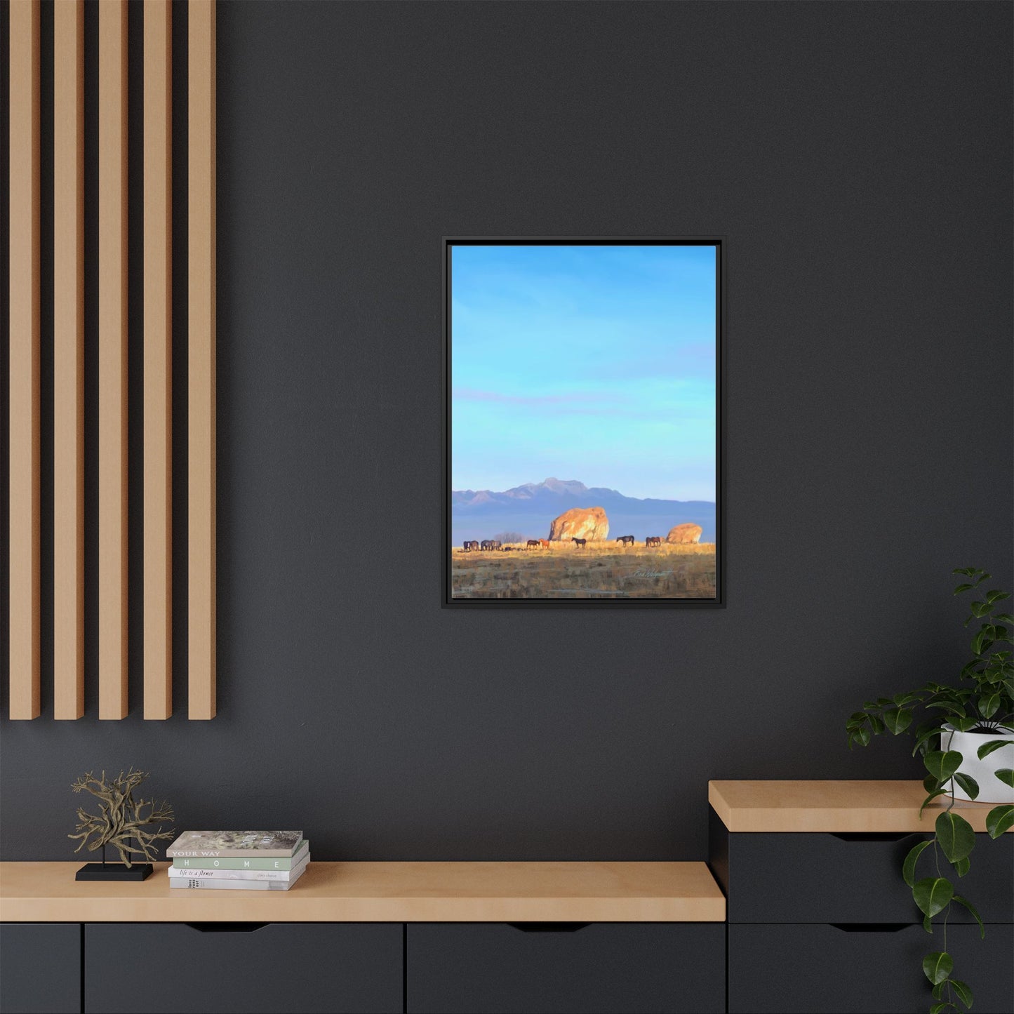 Framed Matte Canvas Print — Horses at Adobe by Rod Walgamott