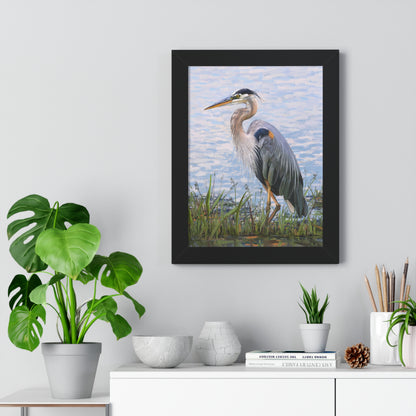 Framed Matte Print, Blue Heron at Stansbury Lake, by Rod Walgamott