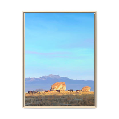 Framed Matte Canvas Print — Horses at Adobe by Rod Walgamott