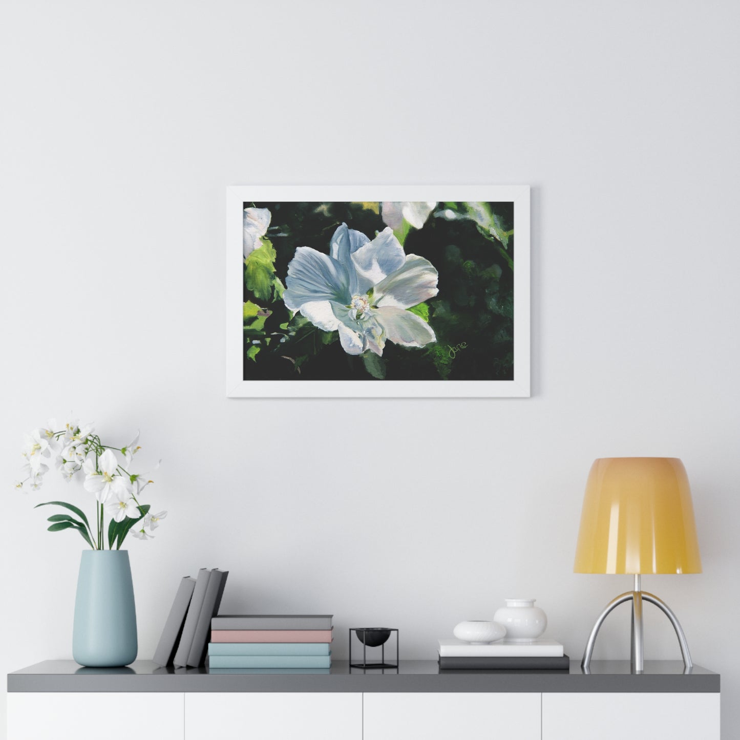 Premium Matte Print--Framed, White Rose of Sharon by Jane Autry