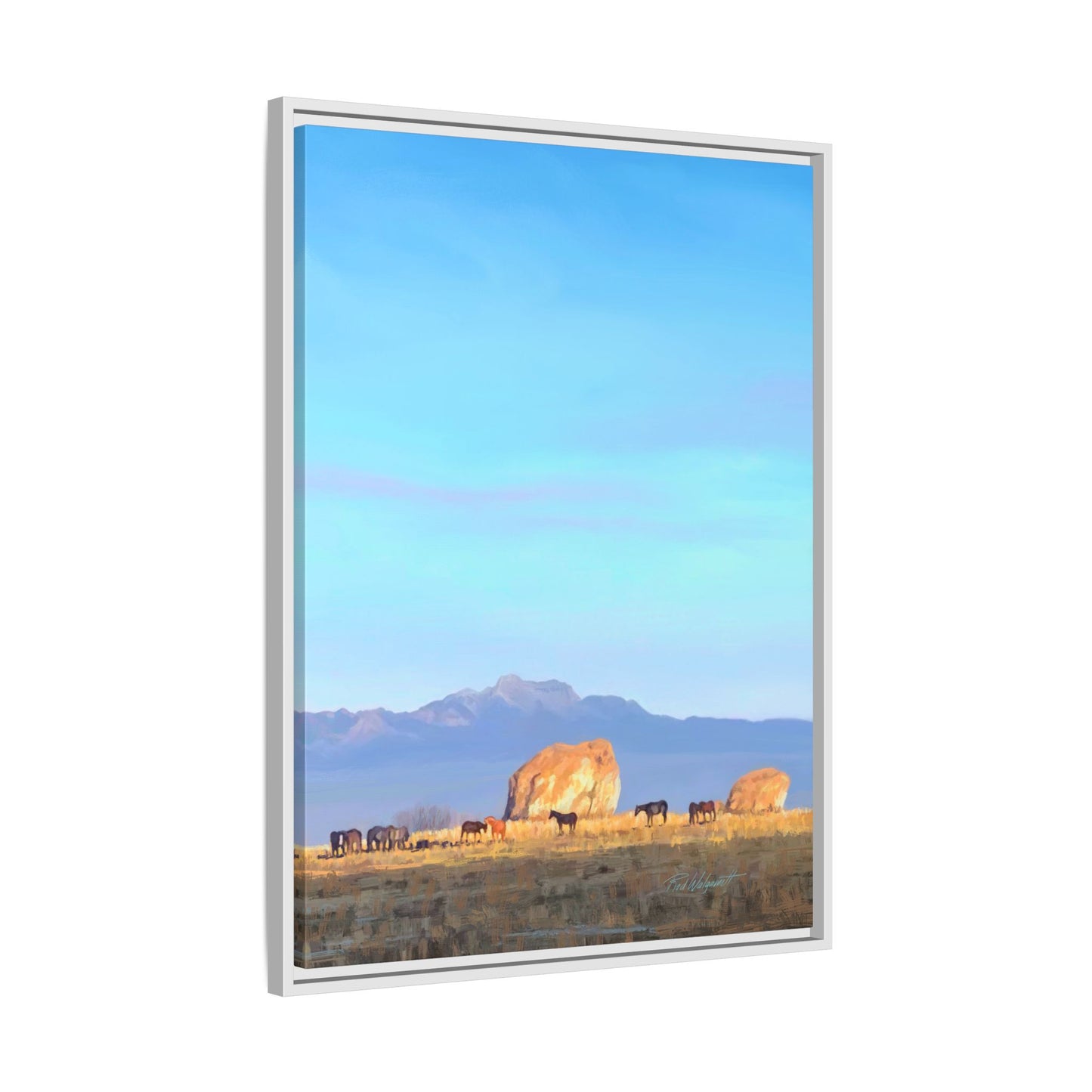 Framed Matte Canvas Print — Horses at Adobe by Rod Walgamott