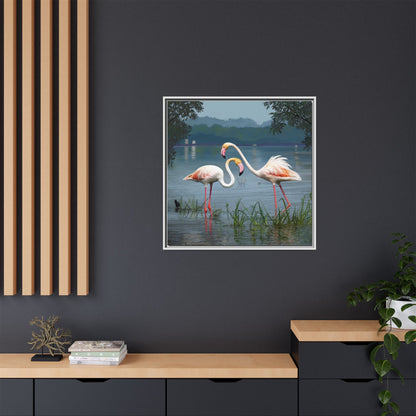 Framed Flamingo Canvas Art – Flamingo Dance by Rod Walgamott