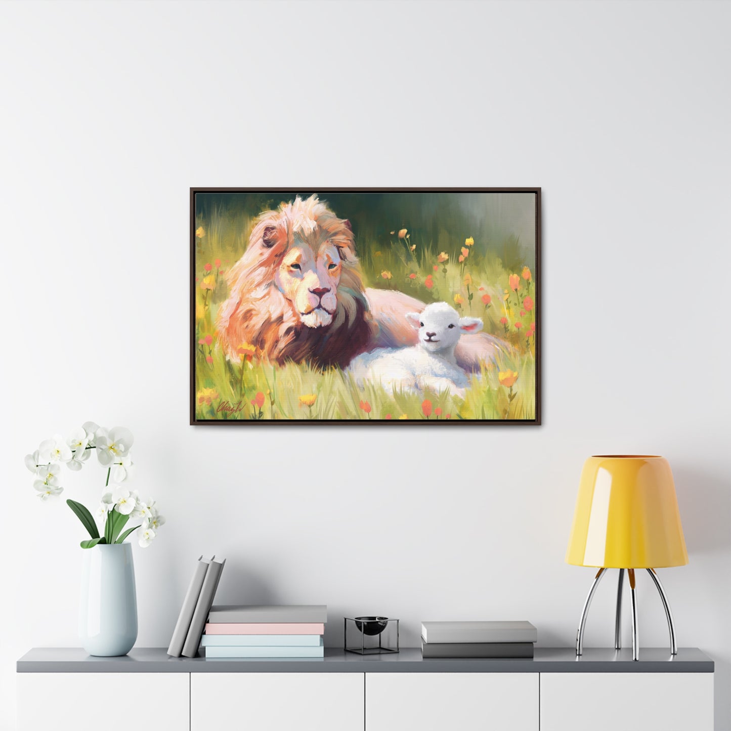 Stretched Canvas Print in Wood Frame, The Lamb and the Lion, by Chaz Walgamott