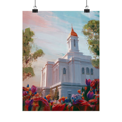 Premium Matte Paper Print, Deseret Peak Temple--Spring Flowers, by Chaz Walgamott