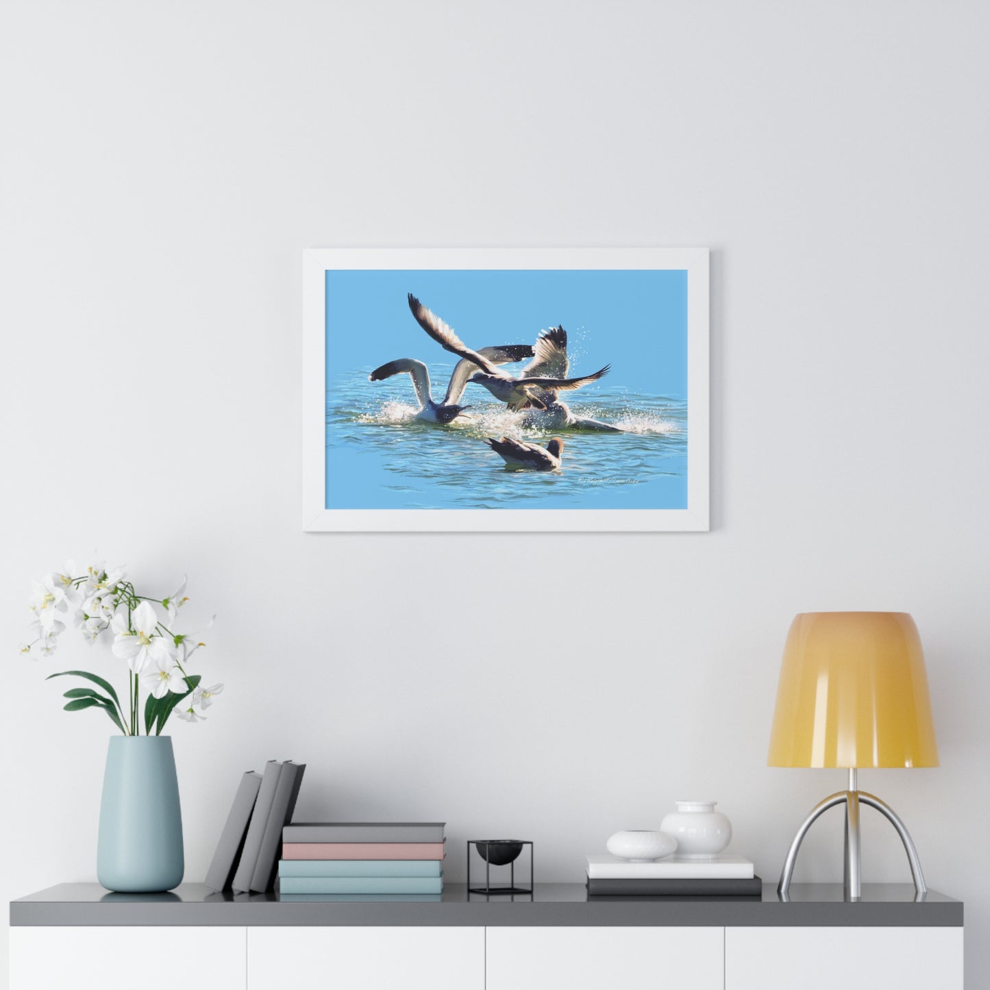 Framed Matte Print, Gull Fight on Stansbury Lake, by Rod Walgamott