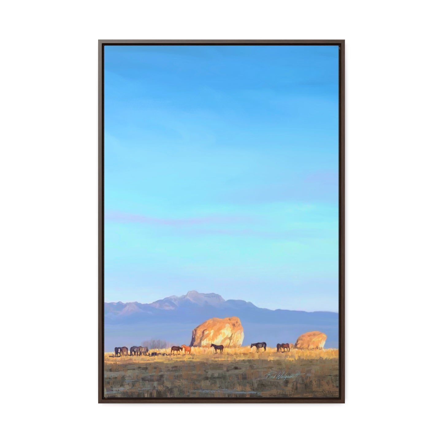 Framed canvas Wrap, Horses at Adobe Rock, by Rod Walgamott