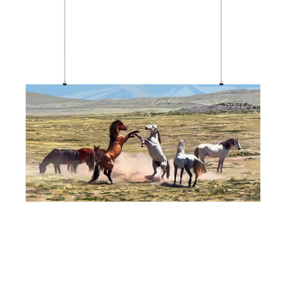 Poster - Wild Horses Fighting in Rush Valley, Utah