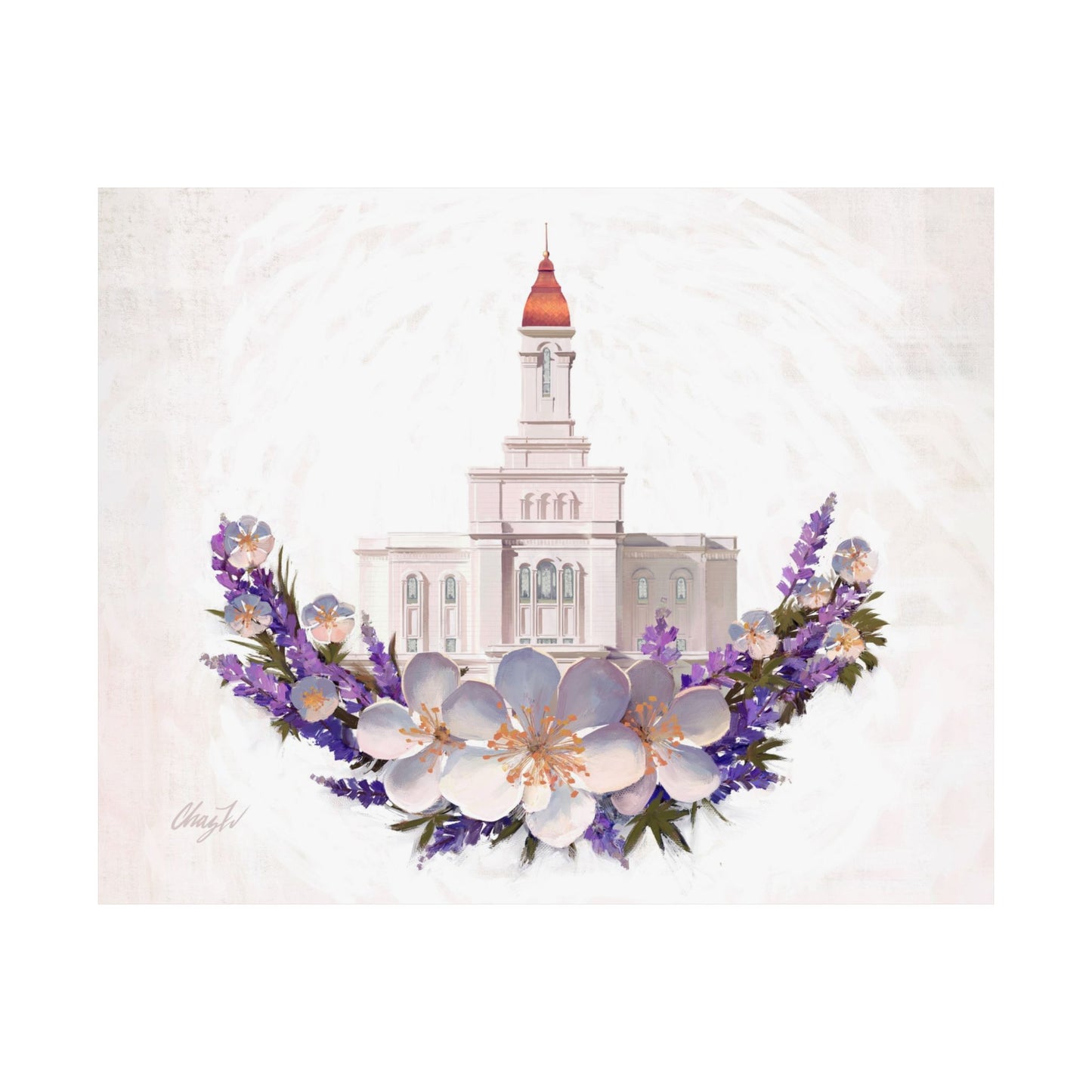 Premium Matte Print--Deseret Peak Temple--Floral Wreath, by Chaz Walgamott