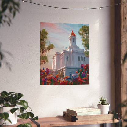 Premium Matte Paper Print, Deseret Peak Temple--Spring Flowers, by Chaz Walgamott