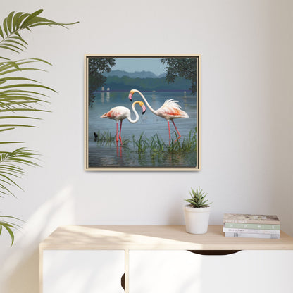 Framed Flamingo Canvas Art – Flamingo Dance by Rod Walgamott