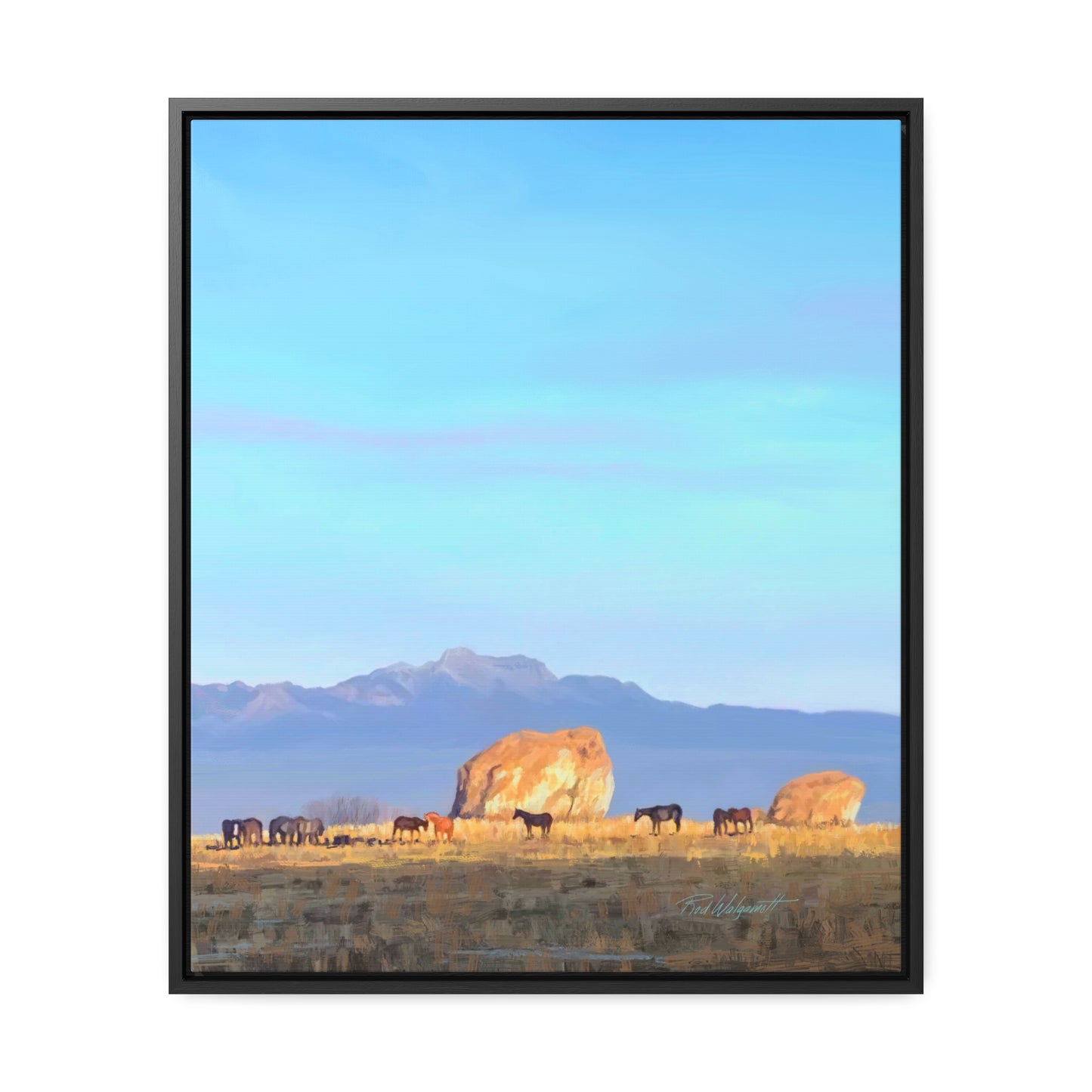 Framed canvas Wrap, Horses at Adobe Rock, by Rod Walgamott