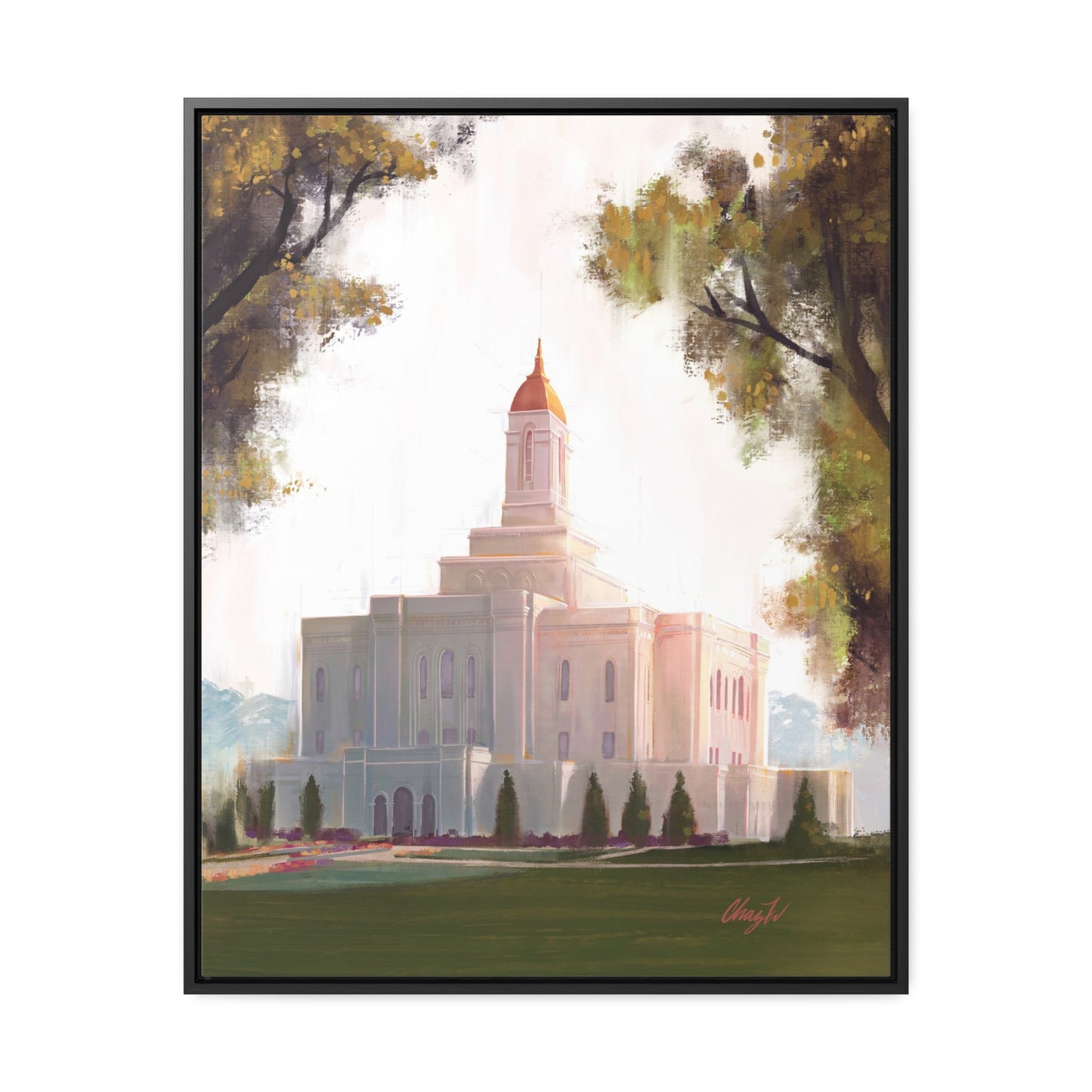 Framed canvas Wrap, Deseret Peak Temple, Golden D by Chaz Walgamott