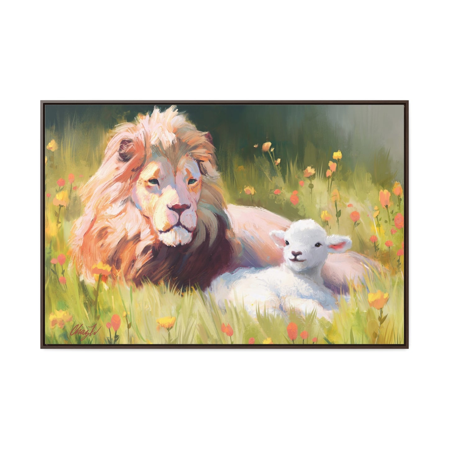 Stretched Canvas Print in Wood Frame, The Lamb and the Lion, by Chaz Walgamott