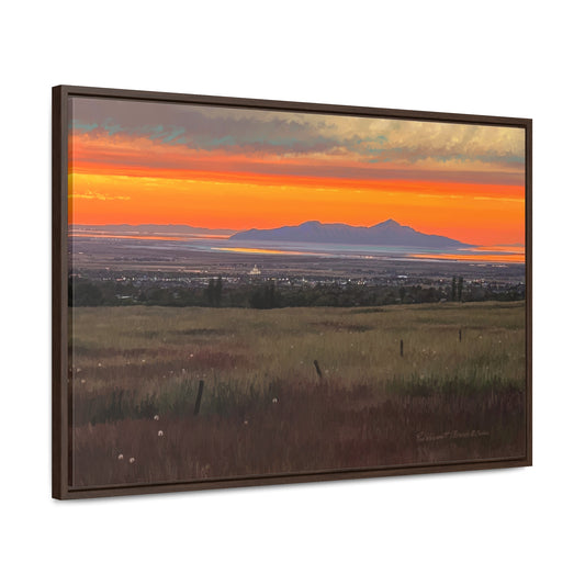 Canvas Wrap in Wood Frame, Stansbury Island Sunset, by Rod Walgamott