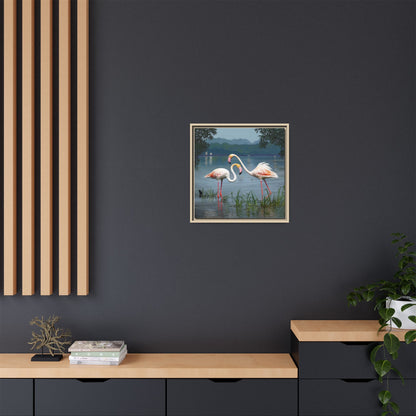 Framed Flamingo Canvas Art – Flamingo Dance by Rod Walgamott