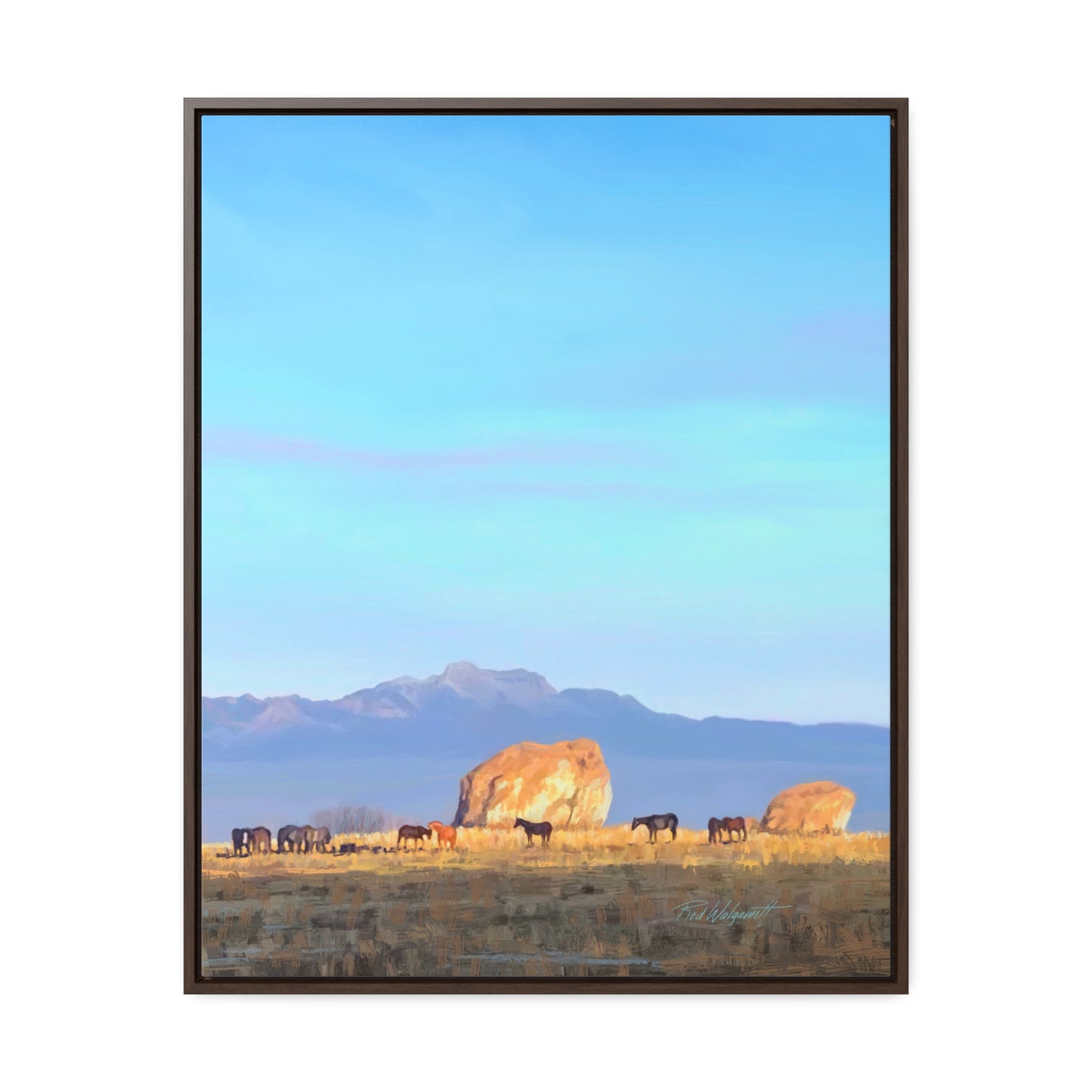 Framed canvas Wrap, Horses at Adobe Rock, by Rod Walgamott