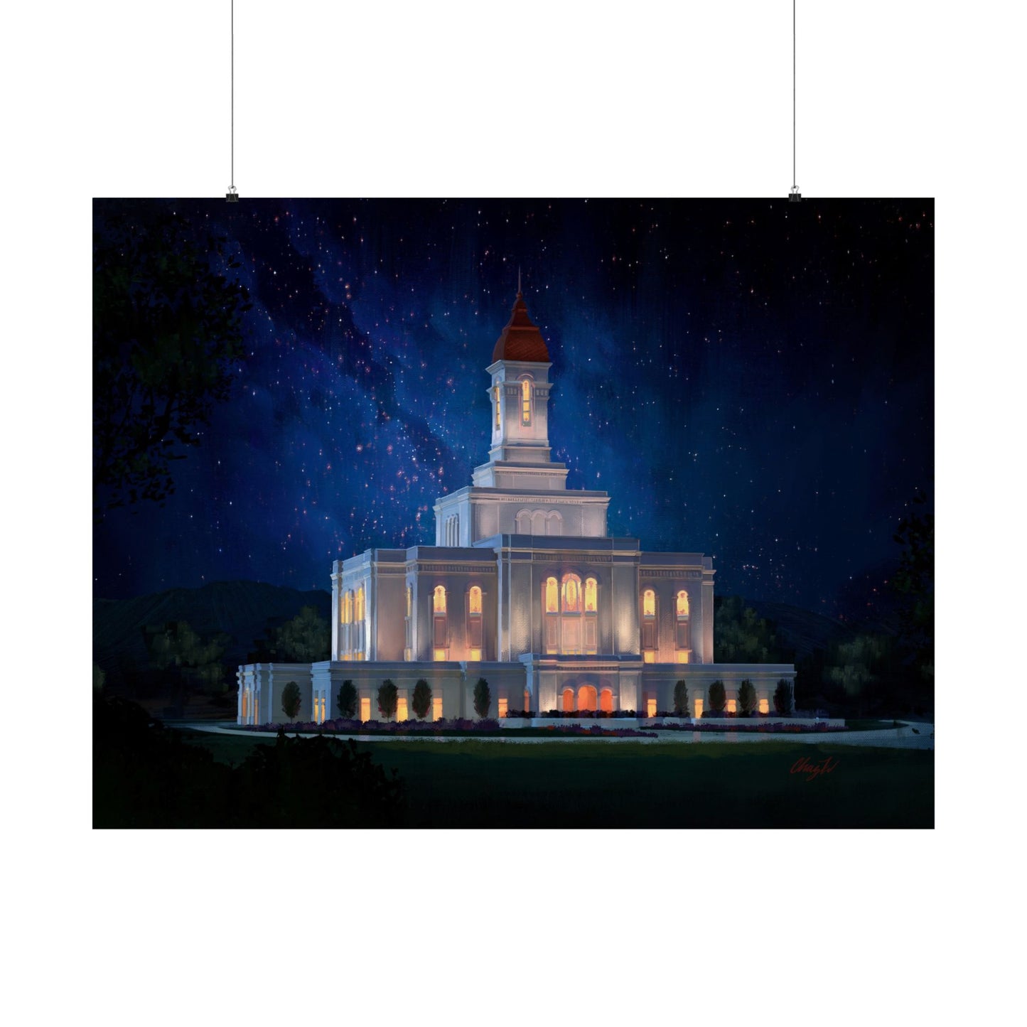 Premium Matte Print--Deseret Peak Temple--Night Sky, by Chaz Walgamott