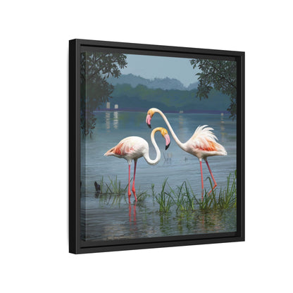 Framed Flamingo Canvas Art – Flamingo Dance by Rod Walgamott