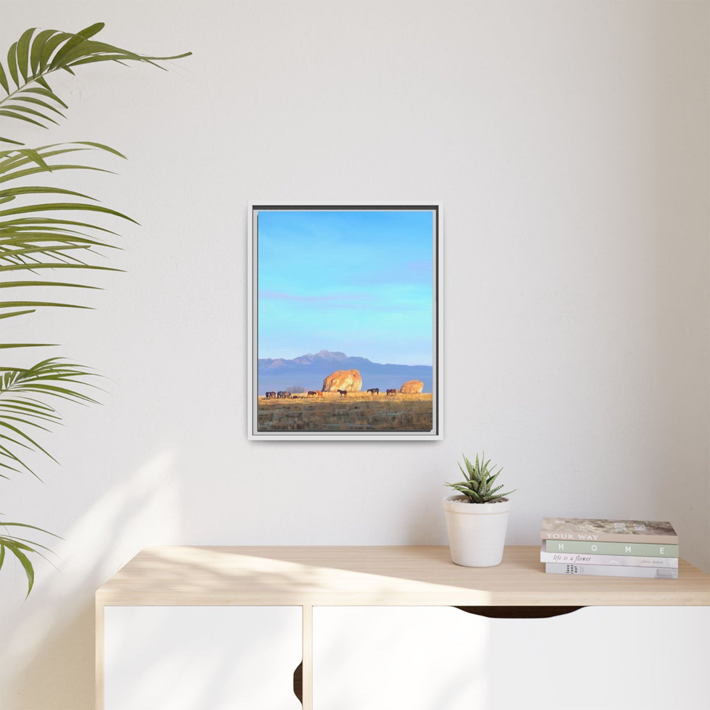 Framed Matte Canvas Print — Horses at Adobe by Rod Walgamott