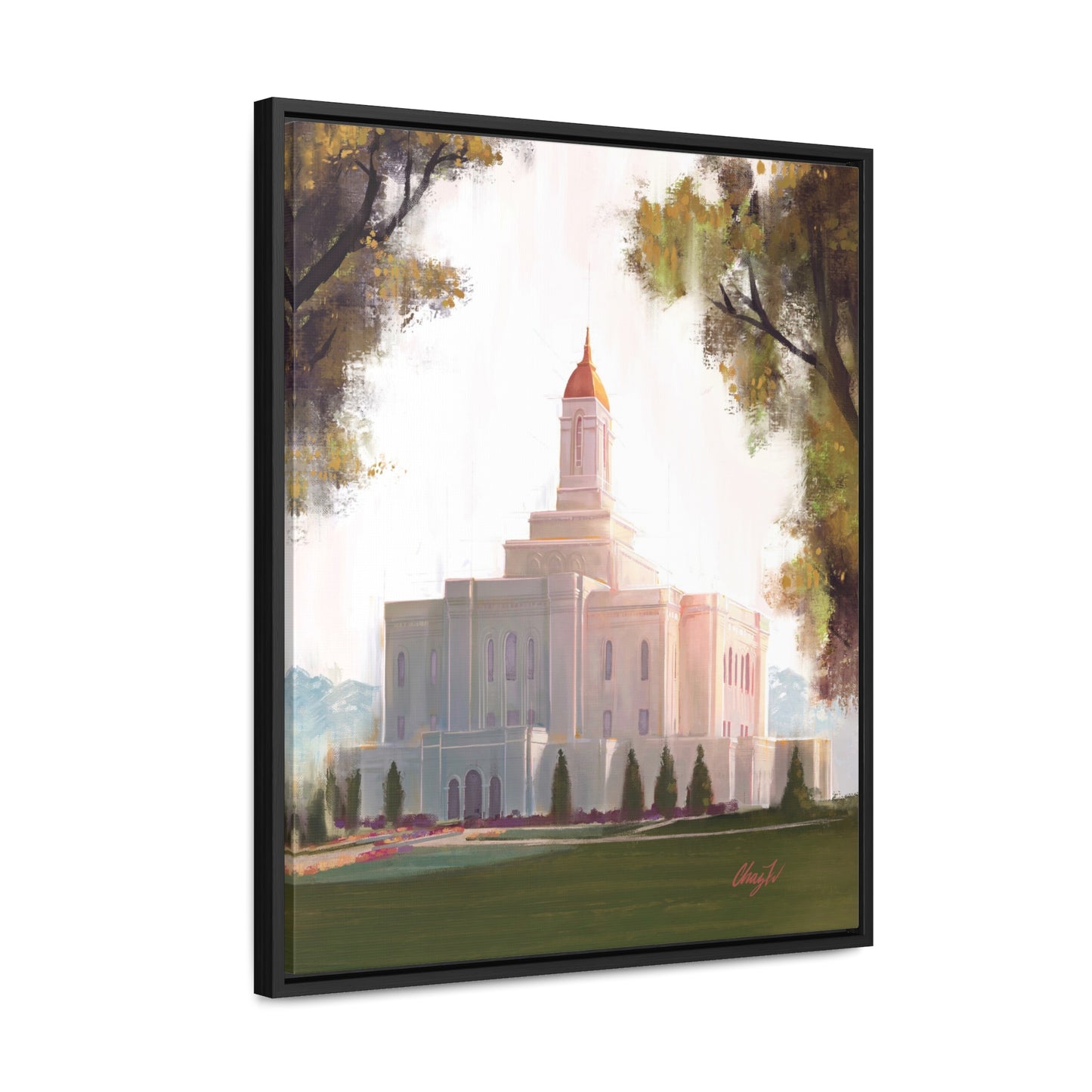 Framed canvas Wrap, Deseret Peak Temple, Golden D by Chaz Walgamott